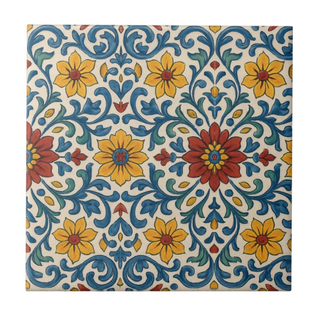 Carreau Portugais espagnol Floral Motif méditerranéen (Devant)