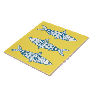 Carreau Portugais Lisbonne Sardines Motif Azulejos Jaune