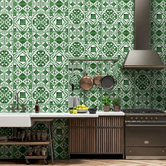 Carreau Portugais Vert Blanc Décor de Mur Méditerr