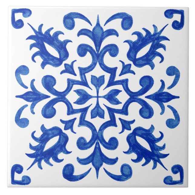Carreau Portuguese Blue Tile central round medallion (Devant)