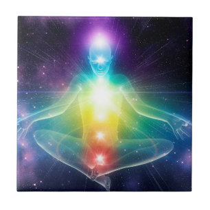 Carreau pose Abstraite de lotus yoga humanoïde avec chakr