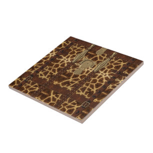 Carreau Poster de animal de Giraffe Tribale en Cuir vintag
