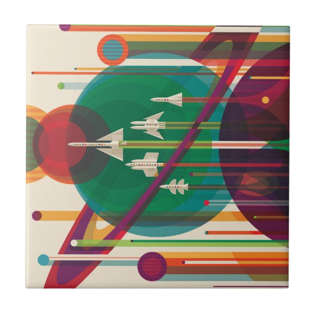 Carreau Poster de Voyage Espace Rétro - Système Solaire Gr (Devant)