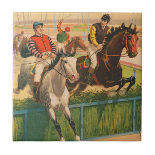 Carreau Poster vintage Allemand De Jockeys Sur Les Chevaux