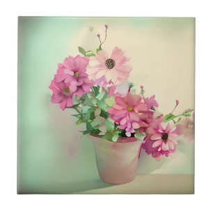 Carreau Pot de fleurs d'aquarelle rose