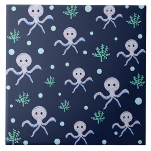 Carreau Poulpe sous le motif enfants de la mer