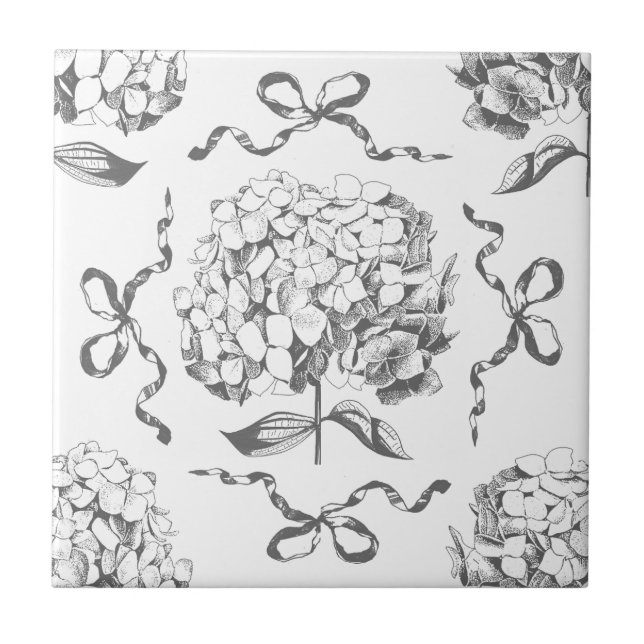 Carreau Preppy Hydrangea Bow Gris Motif en toile sans join (Devant)