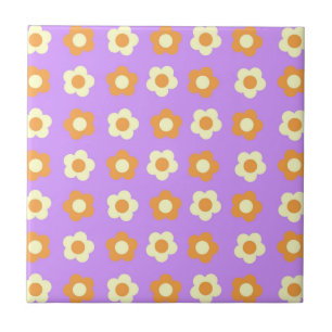 Carreau Préppy violet orange floral simple Motif à fleurs