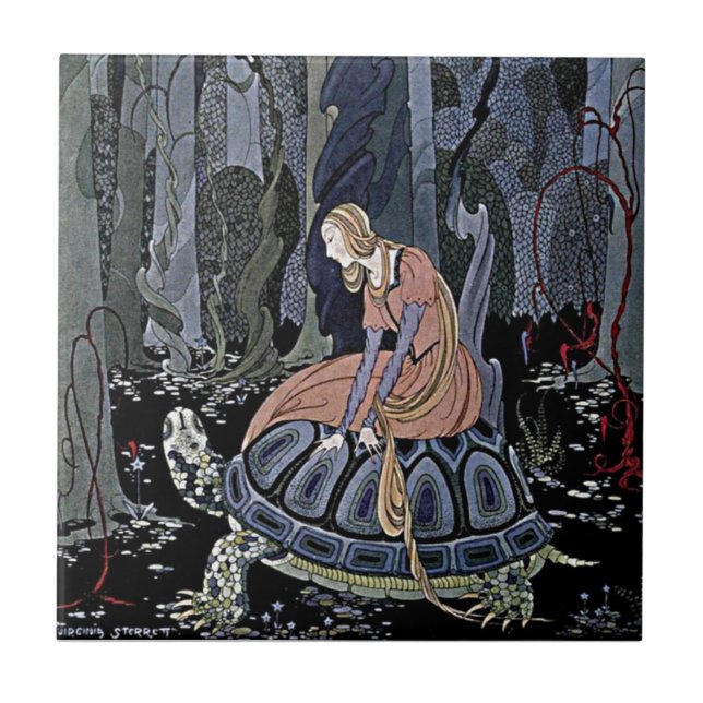 Carreau Princess Rides a Turtle Enchanted Magic Witch Art (Devant)