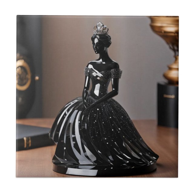 Carreau princesse en verre cristal avec robe noire (Devant)