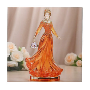 Carreau princesse en verre cristal avec robe orange