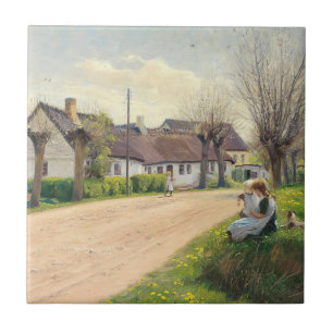Carreau Printemps dans le village avec les filles sur le b