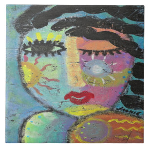 Carreau Profitez du portrait abstrait de femme au soleil