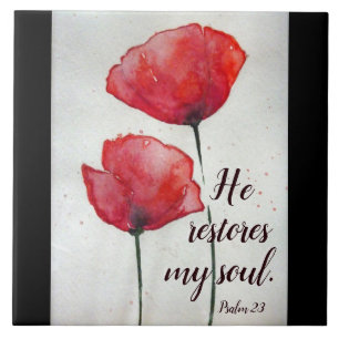 Carreau Psaume 23:3 He restores my soul, Bible Verse Flora
