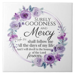 Carreau Psaume 23:6 Inspirationnel Bible Verse Floral Viol