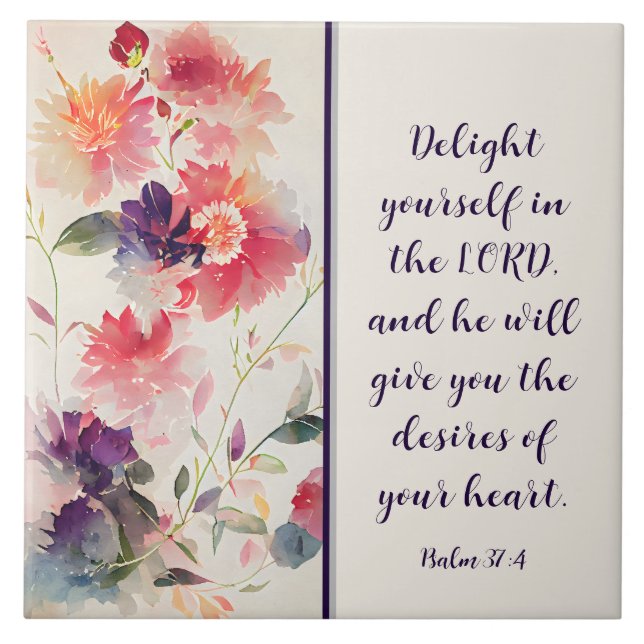 Carreau Psaume 37:4 Plaisir dans l'Eternel Floral (Devant)