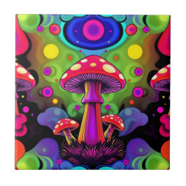 Carreau Psychedelic Vibrant Colorful Retro Mushrooms