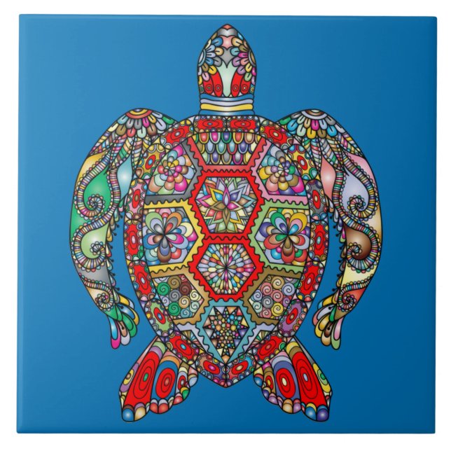 Carreau Psychédélique Tortue de mer Art Carrelage en céram (Devant)