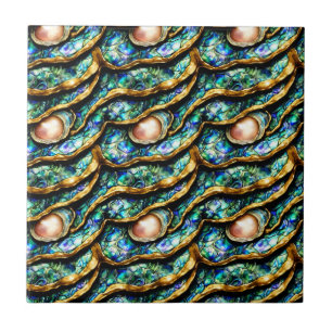 Carreau Puau coquillage bleu or perle sans soudure motif