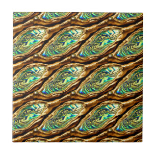 Carreau Puau shell or bleu vert brillant motif chic