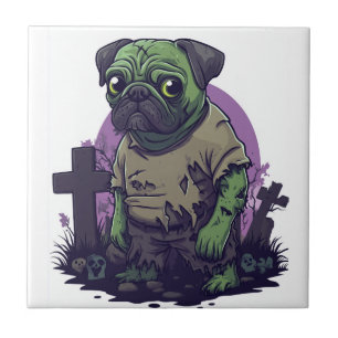 Carreau Pug zombie � Drôle de chien d'Halloween non mort