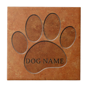Carreau Puppy Paw Faux Terracotta Imprimer Nom personnalis