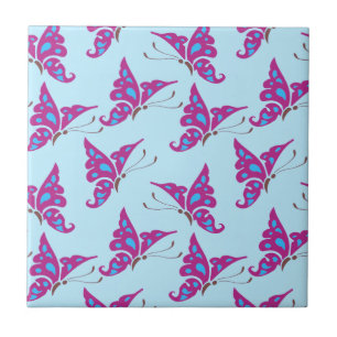 Carreau Purple Butterflies on Light Blue, Butterfly Print