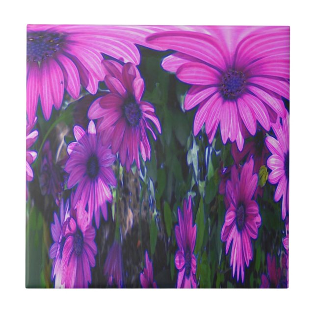 Carreau Purple Daisies Floral Art Abstrait (Devant)