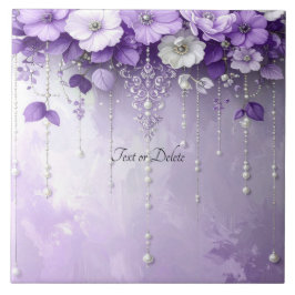 Carreau Purple Flowers with Dangling Pearls Ceramic Tile