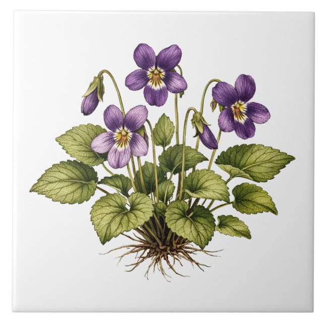 Carreau Purple Violet Vintage Style Botanical  (Devant)