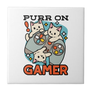 Carreau Purr On Gamer - Conception De Jeu De Chat Cute