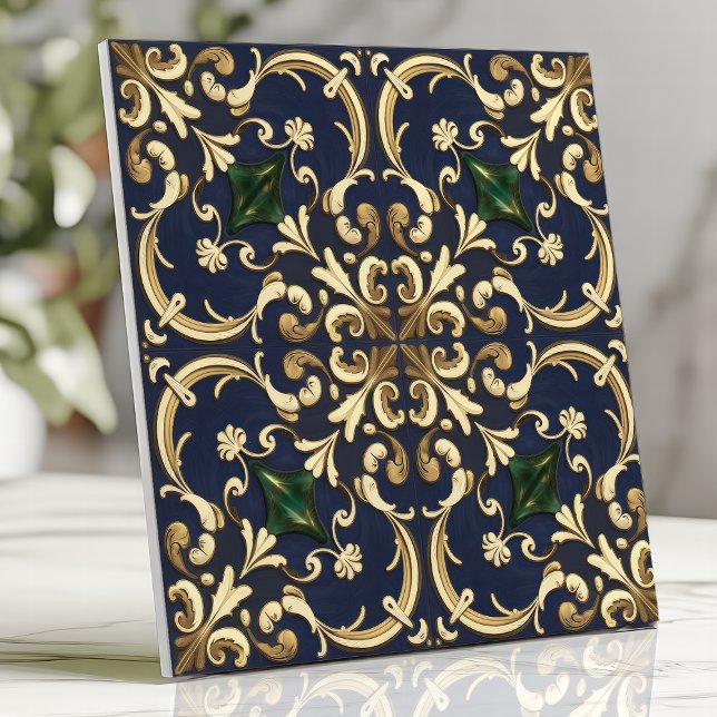 Carreau Queen Esther Damask Soll Marine Blue Gold (Créateur téléchargé)