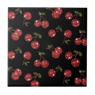 Carreau RAB Rockabilly très cerise cerises sur noir