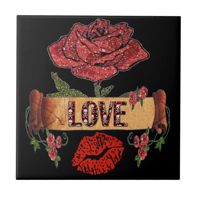 Carreau RAB Rockabilly Valentine Roses, Love & Lipstick (Devant)
