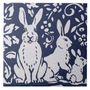 Carreau Rabbit Bleu Gris Granit Pierre Bois Animal Art
