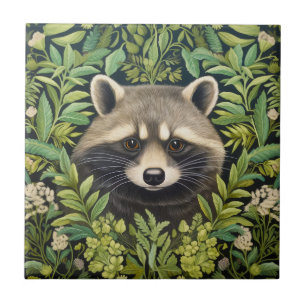 Carreau Raccoon et feuillage de style Art nouveau