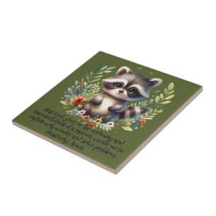 Carreau Raccoon Woodland Enfants Prière chrétienne sur ver