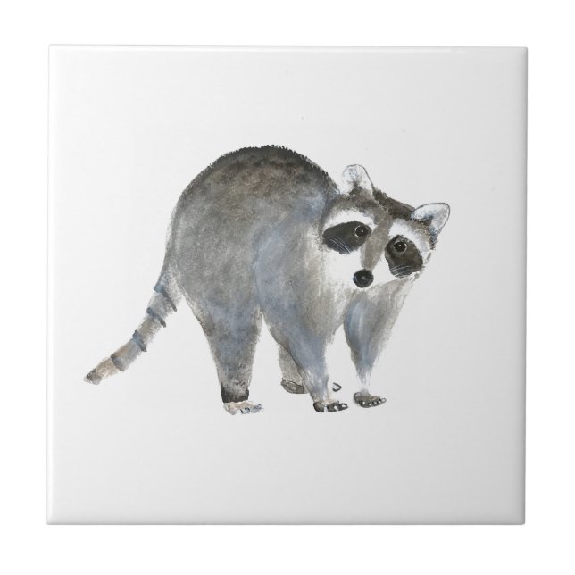 Carreau Racoon aquarelle Animal Noir Vintage (Devant)