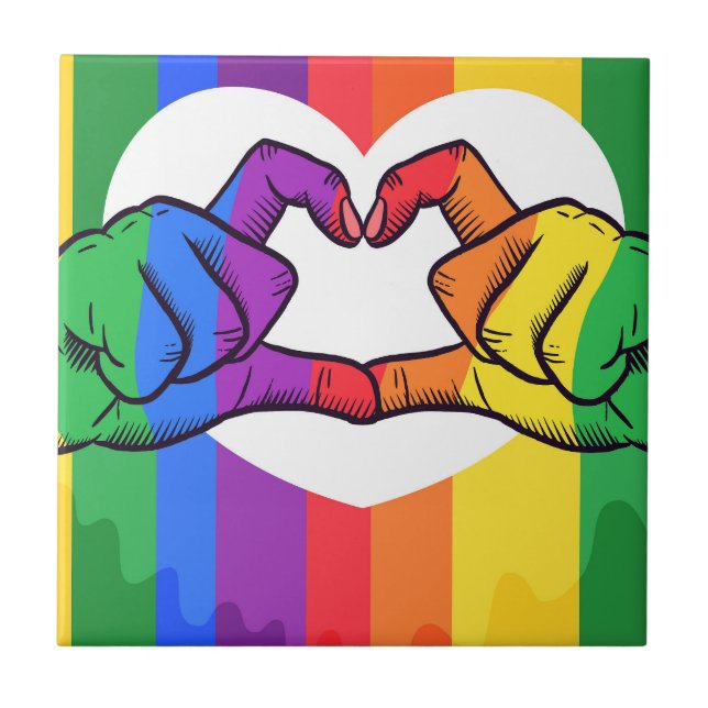 Carreau Rainbow Pride Mains Carrelage en céramique coeur | (Devant)