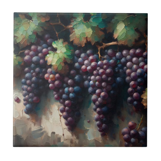Carreau Raisins violets sur la peinture à l'huile de vigne (Devant)