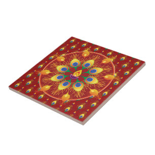 Carreau Rangoli de plumes de paons sur le motif
