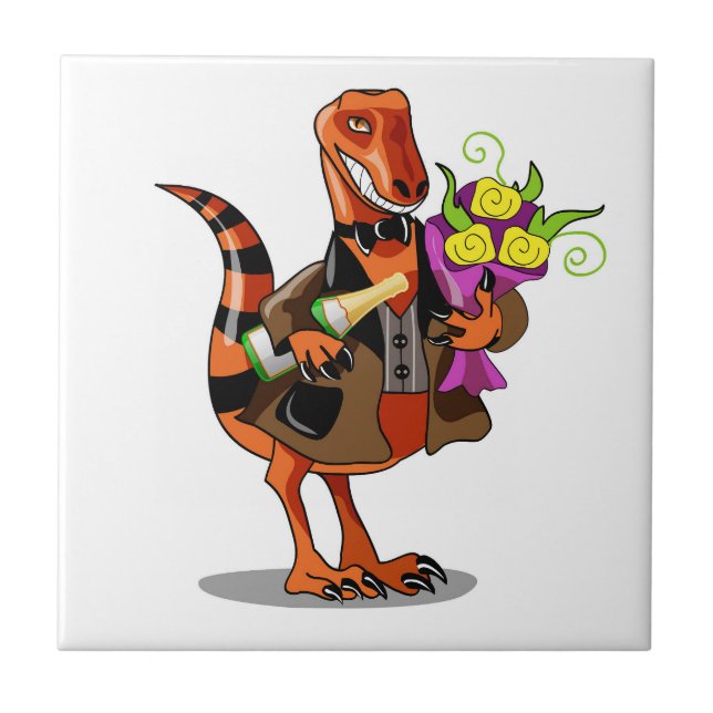 Carreau Raptor Tenant Une Bouteille De Vin Et Fleurs Étinc (Devant)