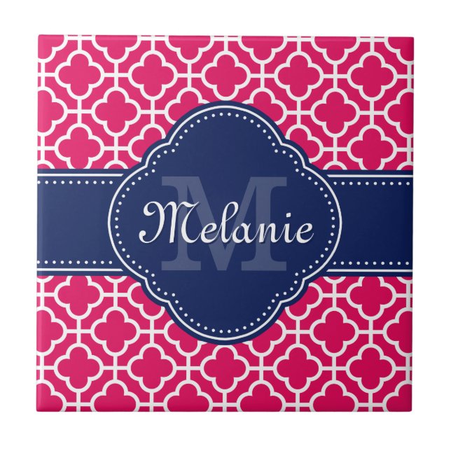 Carreau Raspberry Rose Wht Marocain Motif Marine Monogramm (Devant)