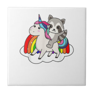 Carreau Raton laveur sur licorne Animaux arc-en-ciel Douce