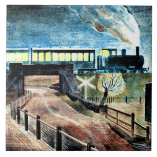 Carreau Ravilieux, train Traversant le pont la nuit