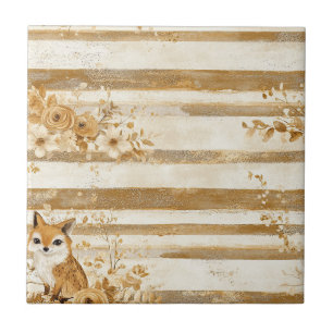Carreau Rayure de Hibou de Bois avec Fleurs Dorées