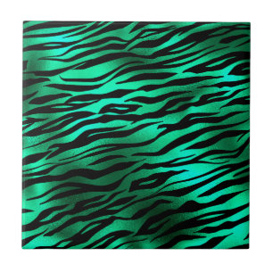 Carreau Rayures de tigre noir vert émeraude Animaux sauvag