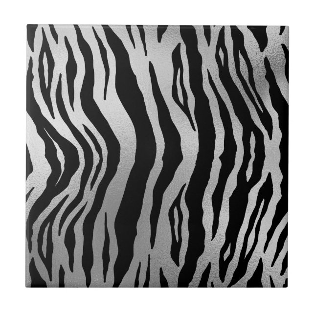 Carreau Rayures de zèbre noir Imprimé animalier Luxe argen (Devant)