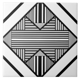 Carreau Rayures triangulaires 2 en noir et blanc