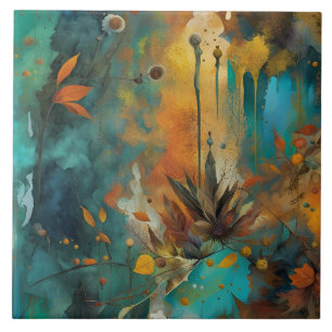 Carreau Récolte d'automne Turquoise rouille or Abstrait